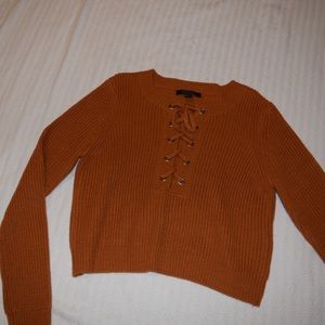 Cropped Lace Up Sweater